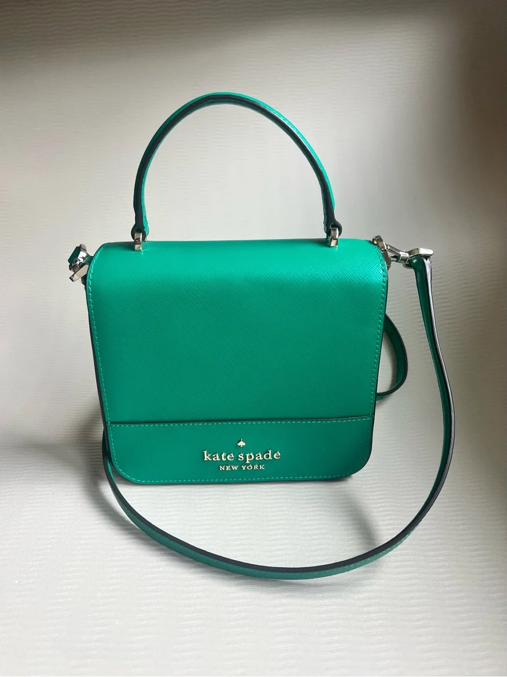 Kate Spade Crossbody Staci Square Saffiano Leather Structured Flap Green NWOT